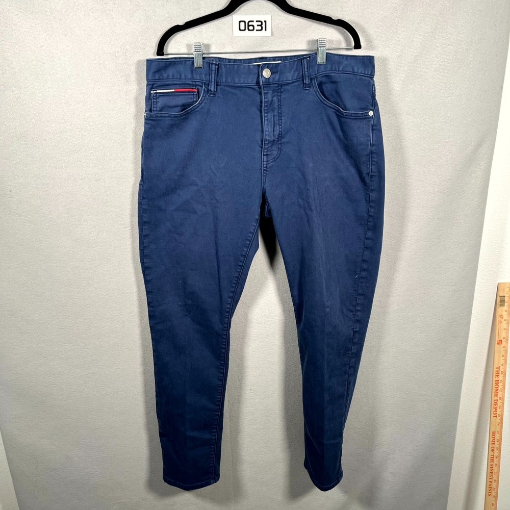 Tommy Hilfiger Jeans Men 38 Navy Blue Denim Embroidered Logo Straight Leg Casual